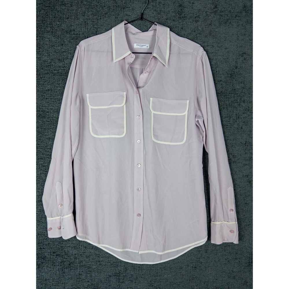Equipment Femme Button Up Shirt Womens S/P Silk Pink White Striped Casual
